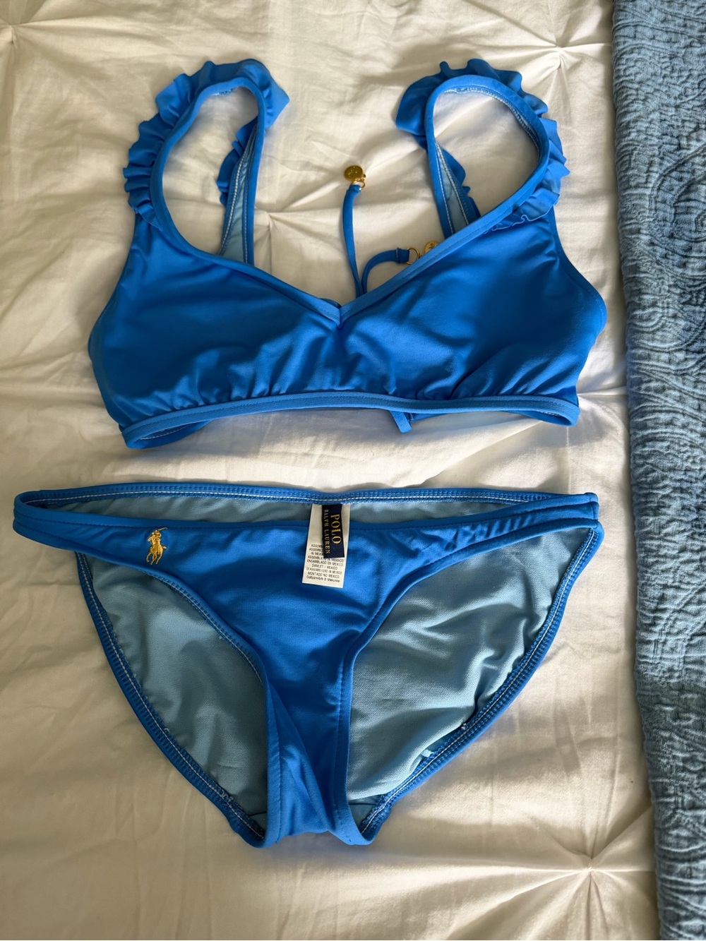 Polo by Ralph Lauren Bright Blue Ruffle Strap Bikini Set